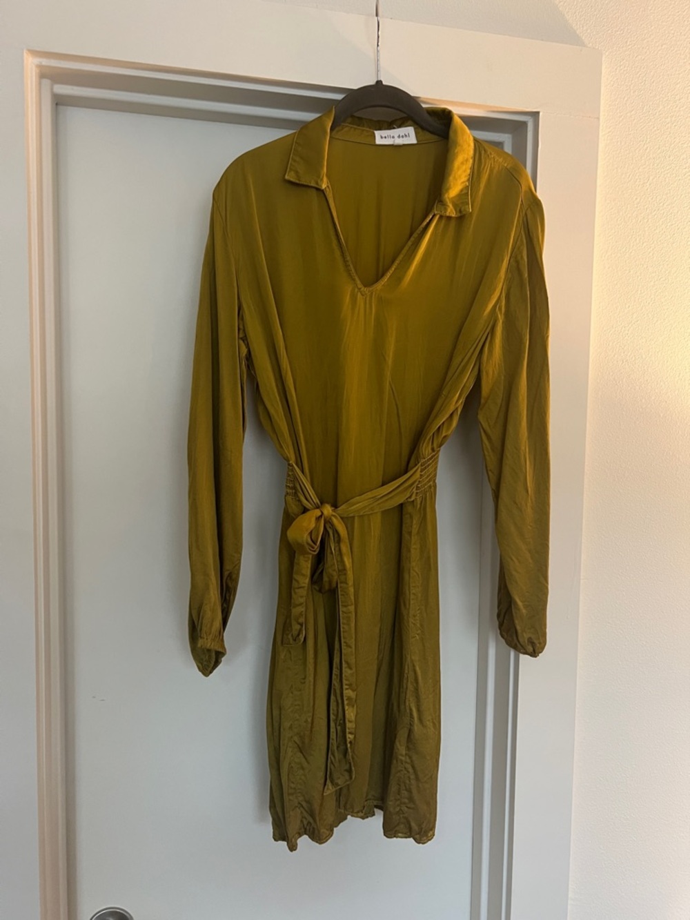 Bella Dahl Olive Green Long Sleeve Tie-Waist Dress